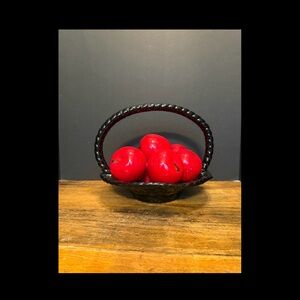 Vintage Ceramic Fruit Red Apples Black Basket Mid Century Decor 9.25” x 12”